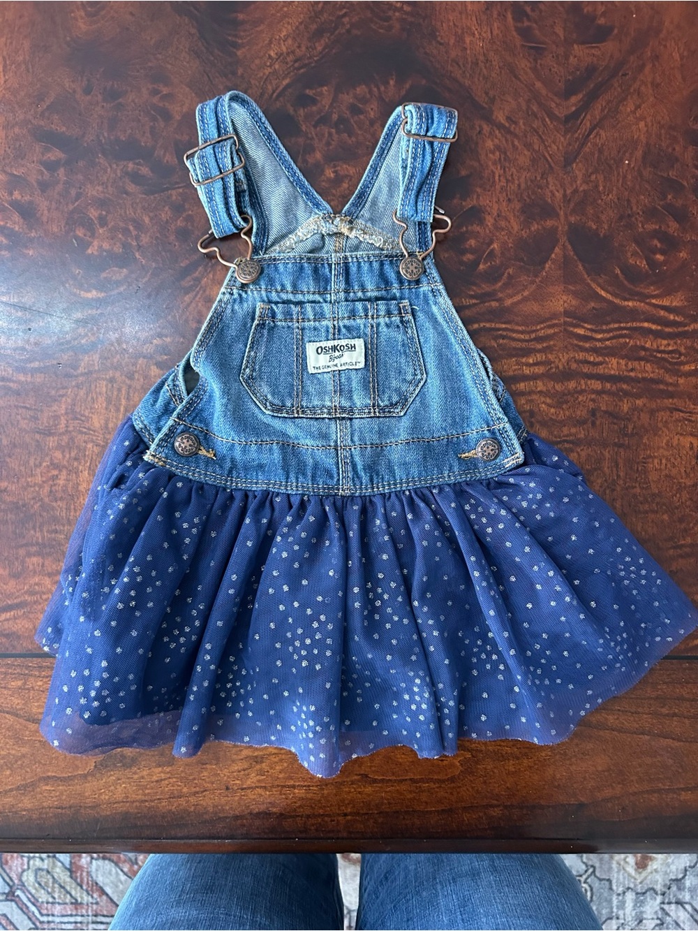 Baby Girls Osh Kosh B'gosh bib overall dress tulle skirt hearts 9-12m